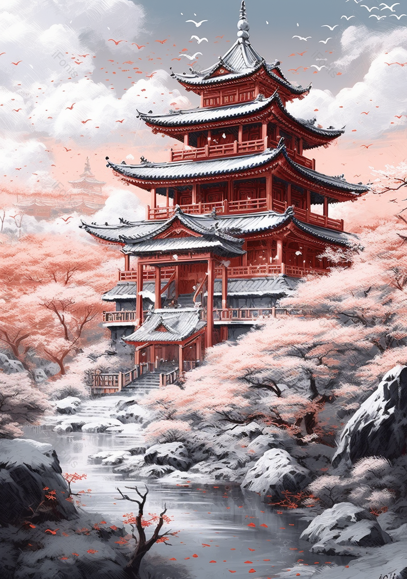 手绘大雪节气国画山水画,插画/手绘图,插画/手绘图库,插画/手绘图下载,插画/手绘